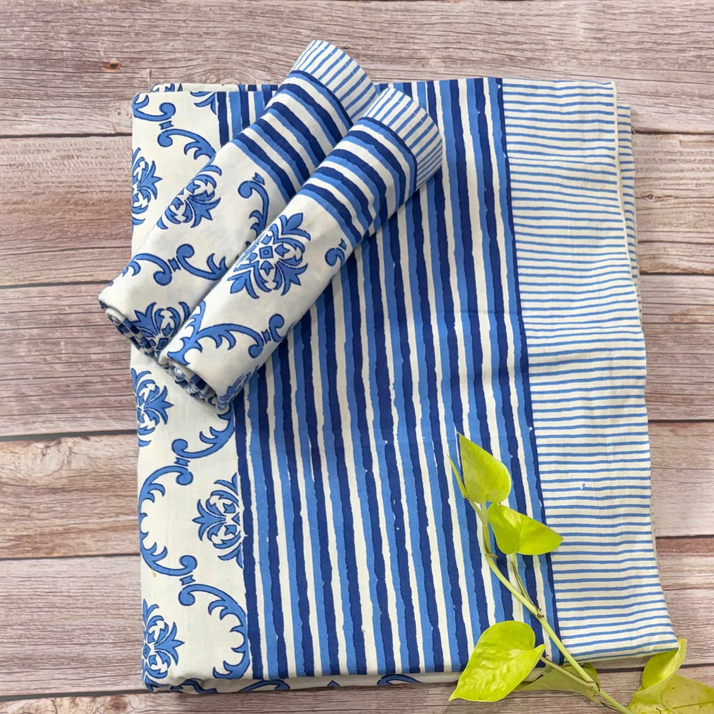 Blue Hand Block Print  King Size Bedsheet