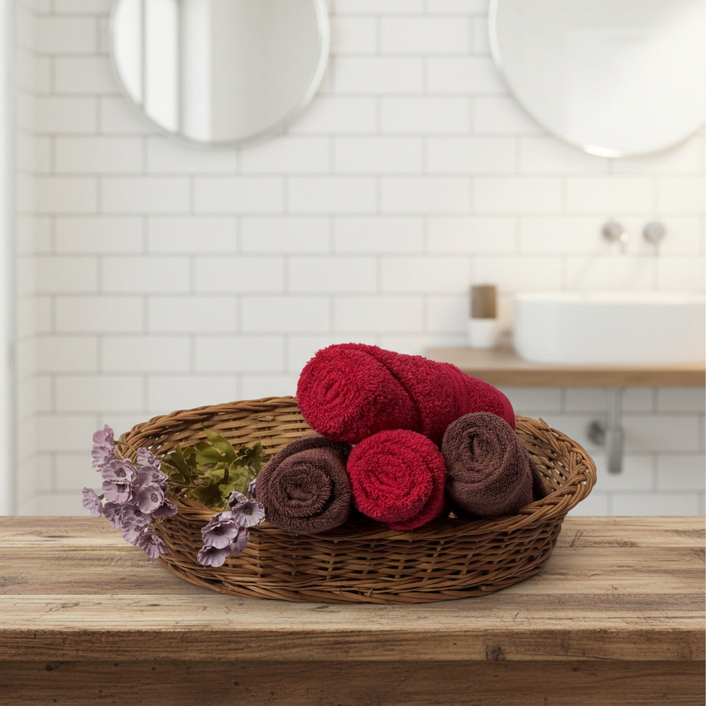 Red With Brown Hand Towel Combo