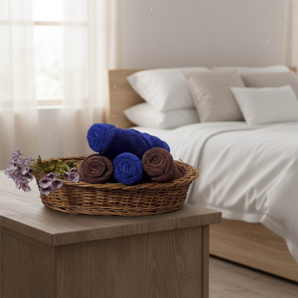 Brown And Royal Blue Hand Towel Combo
