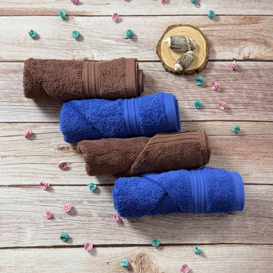 Brown And Royal Blue Hand Towel Combo