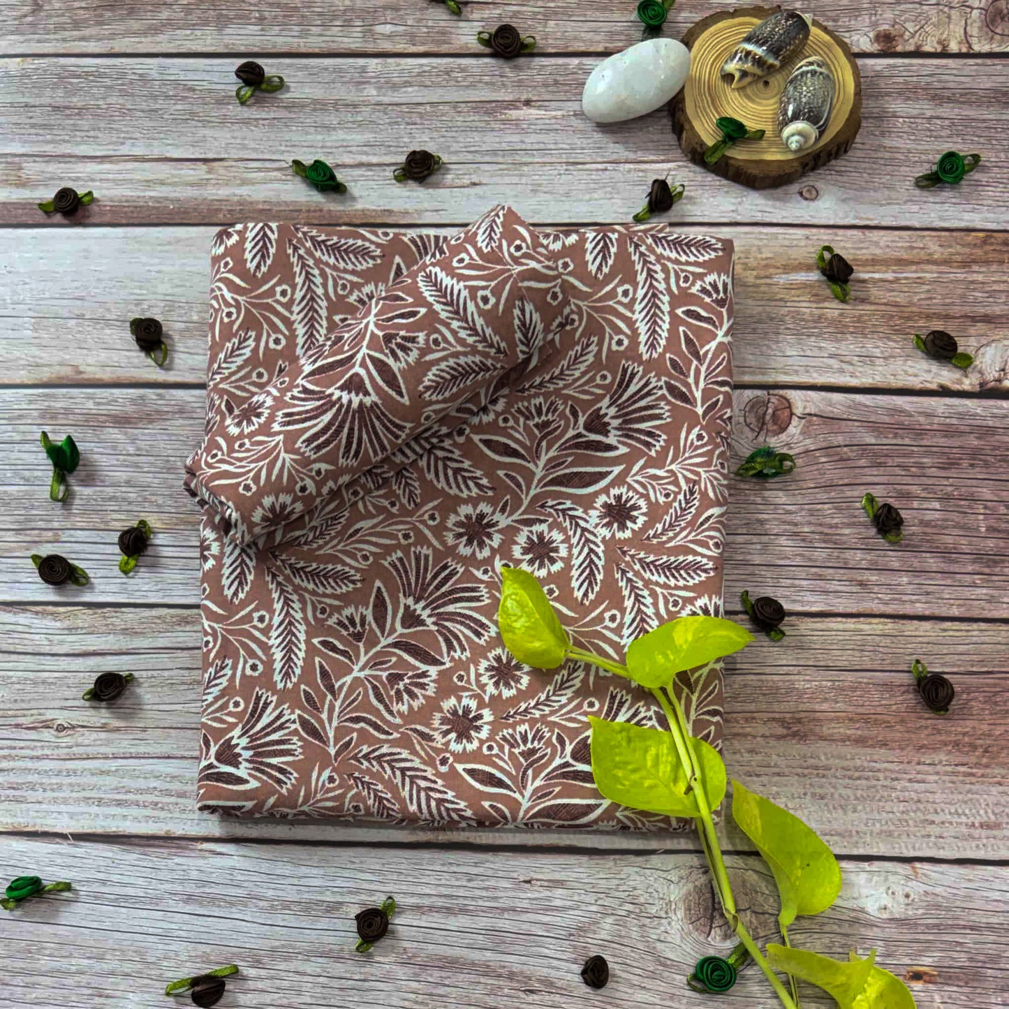 Small Floral Print On Brown Single Bedsheet