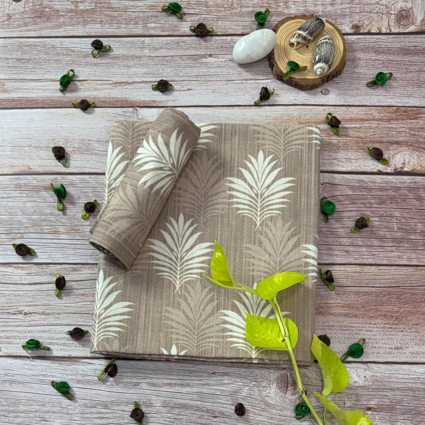 Leaf Print On Brown Single Bedsheet