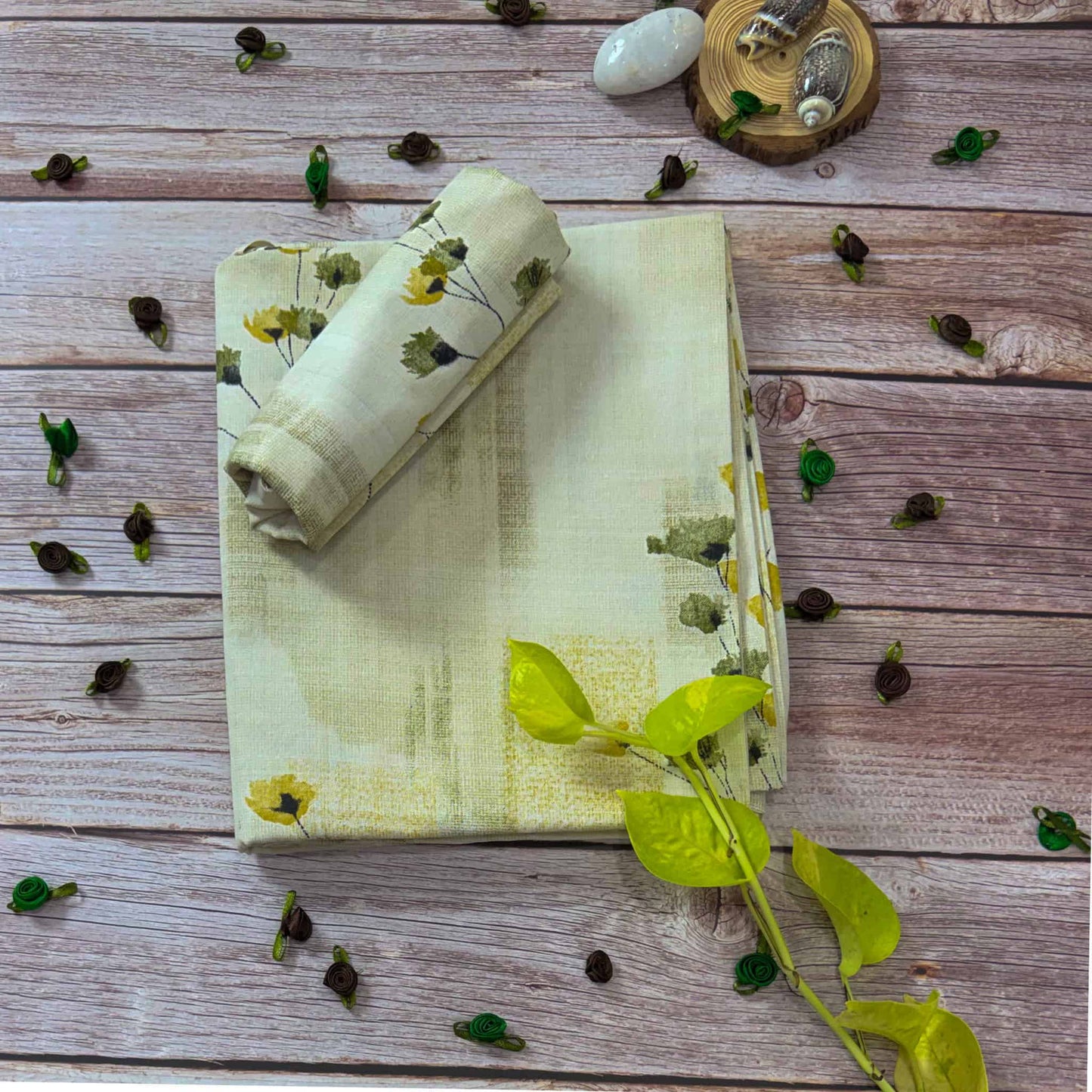Brown Floral Print On White Single Bedsheet