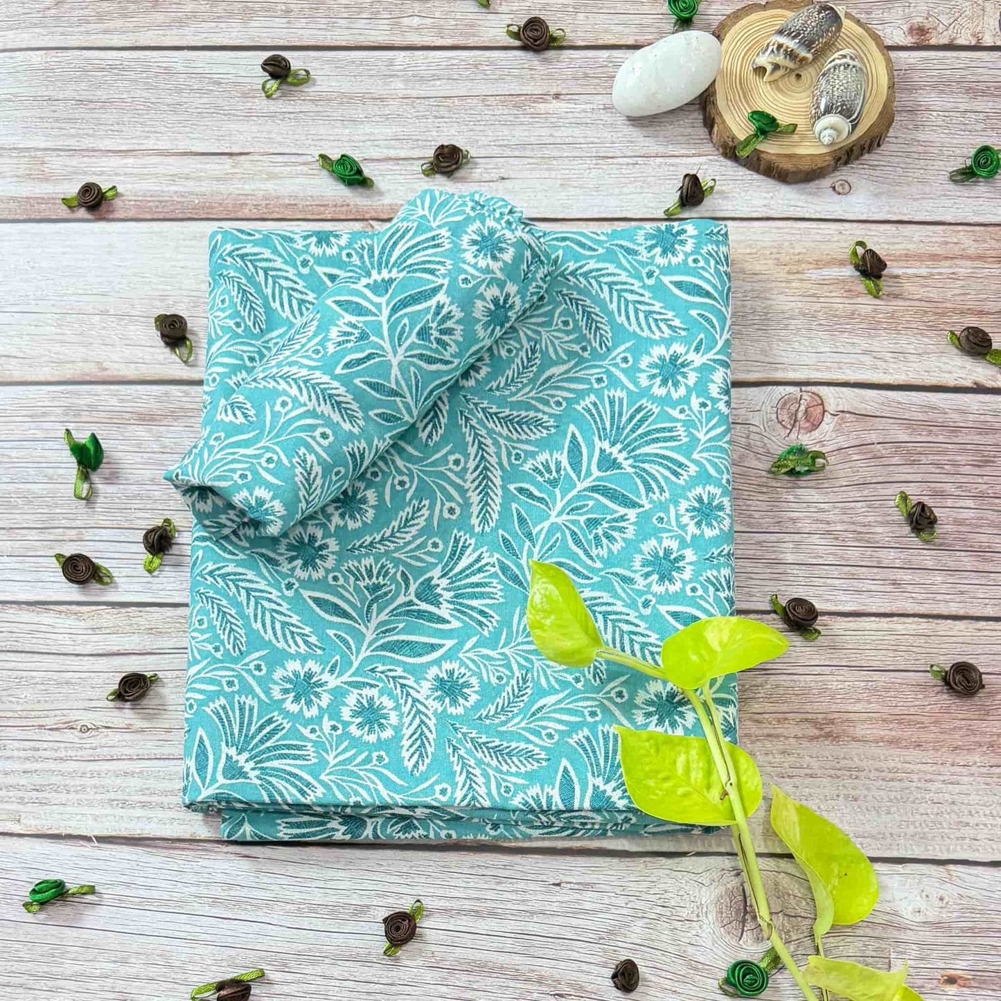 Small Floral Print On Green Single Bedsheet
