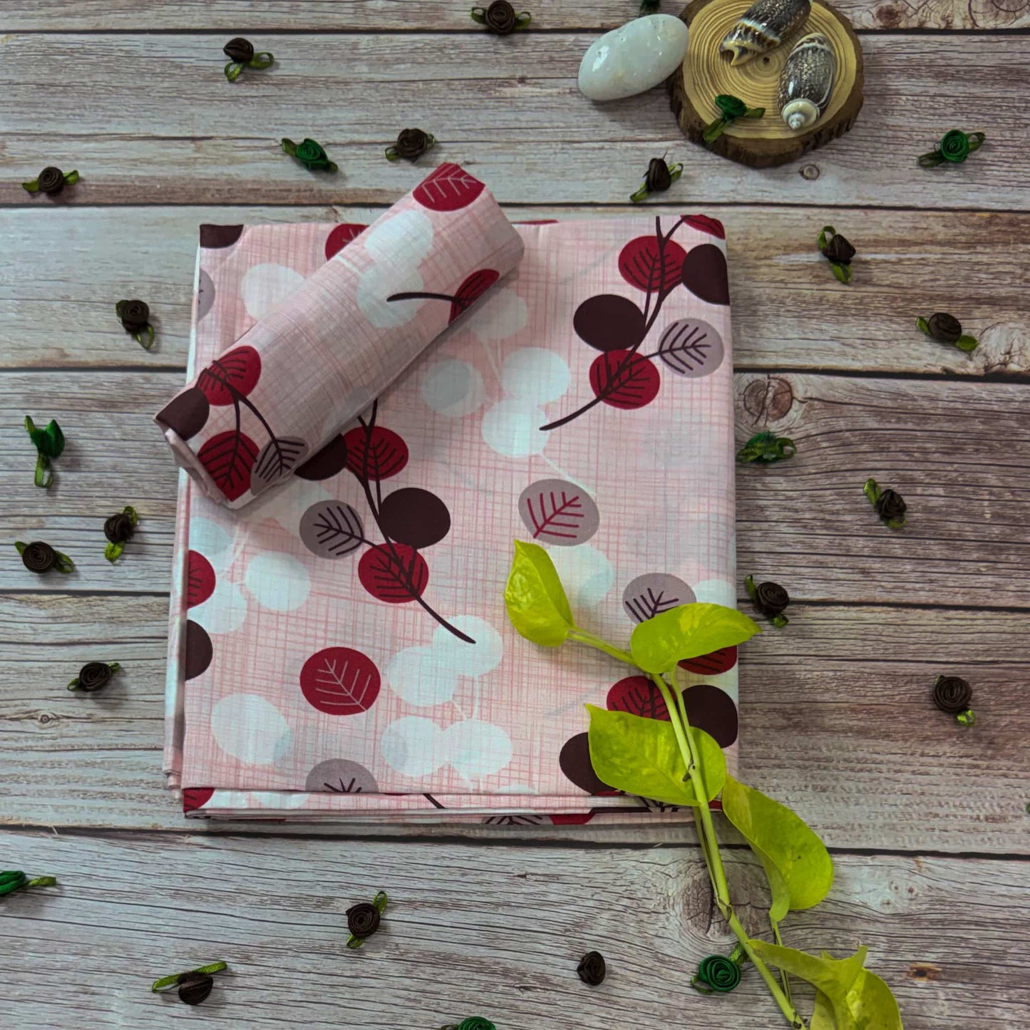 Leaf Print Pink Single Bedsheet