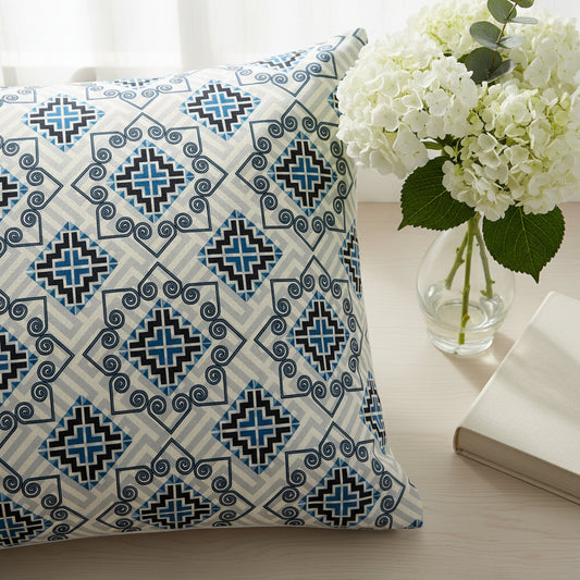 Blue Geometric Print On White Single Bedsheet