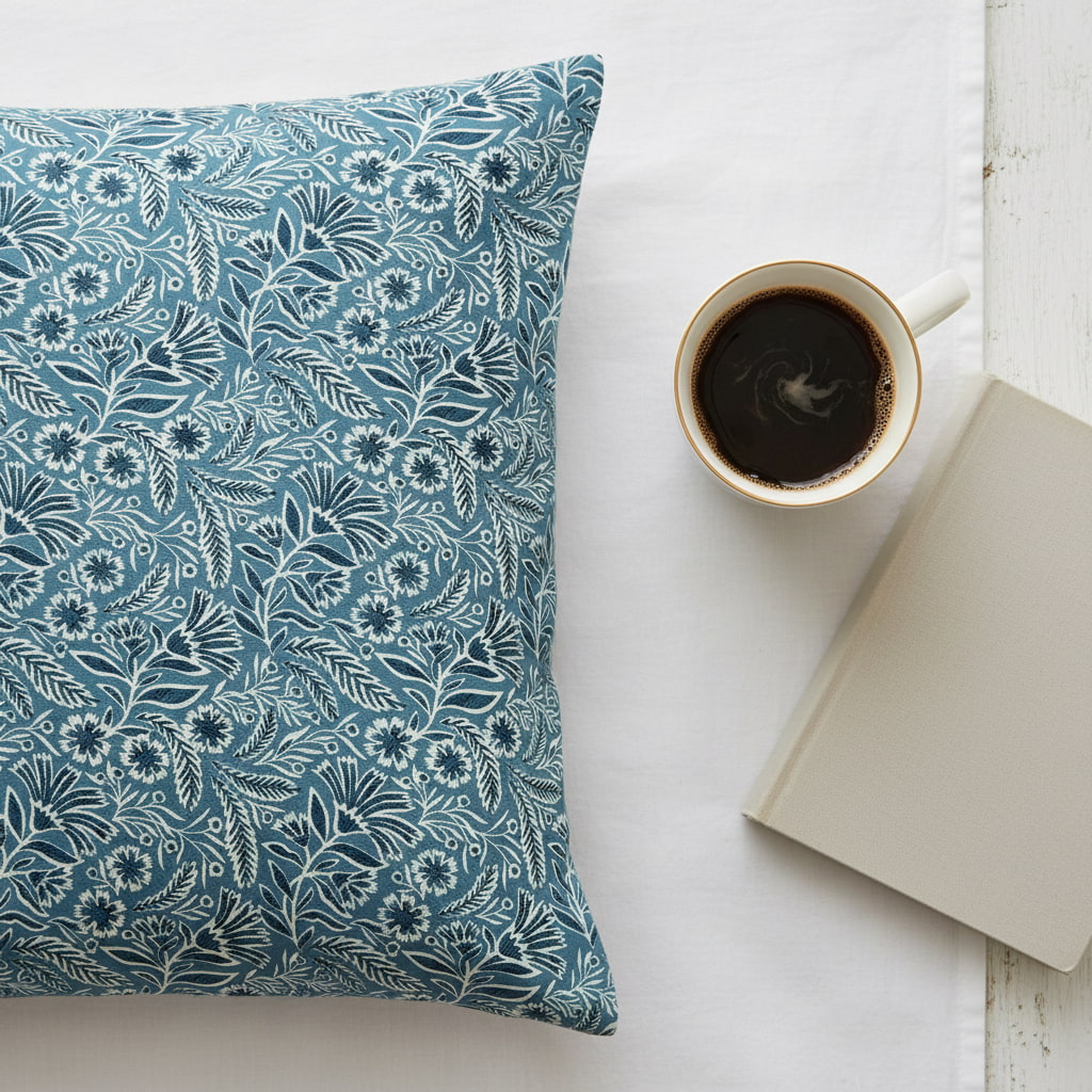 Small Floral Print On Blue Single Bedsheet