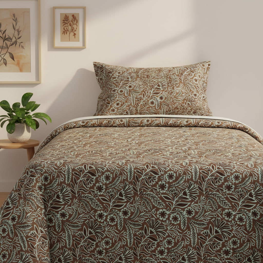 Small Floral Print On Brown Single Bedsheet
