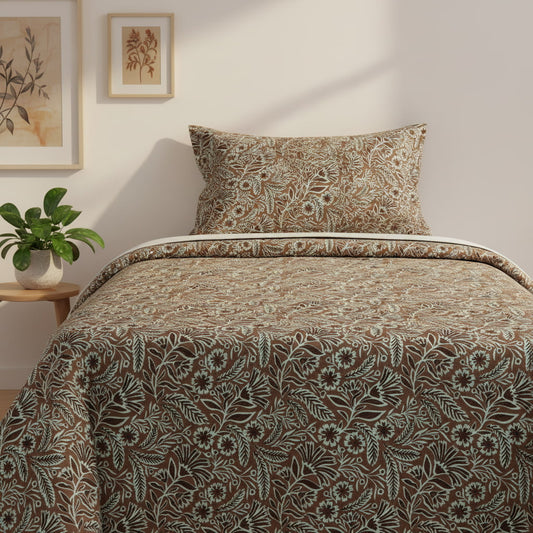 Small Floral Print On Brown Single Bedsheet