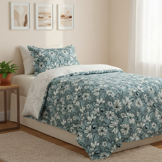 Floral Print On Grey Single Bedsheet