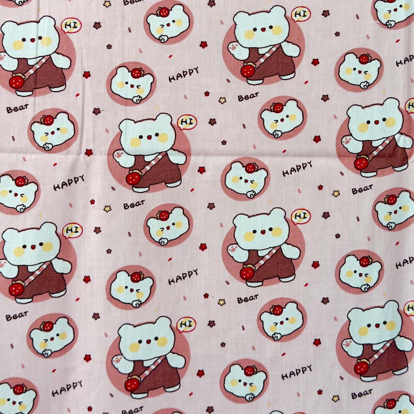 Teddy Bear Print On Pink Single Bedsheet