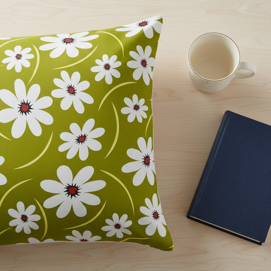 White Floral Print On GreenSingle Bedsheet
