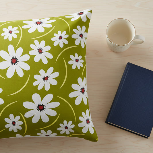 White Floral Print On GreenSingle Bedsheet