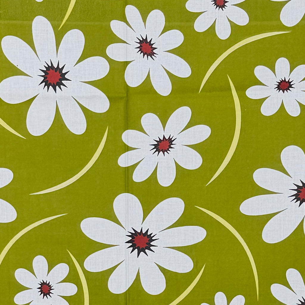 White Floral Print On GreenSingle Bedsheet