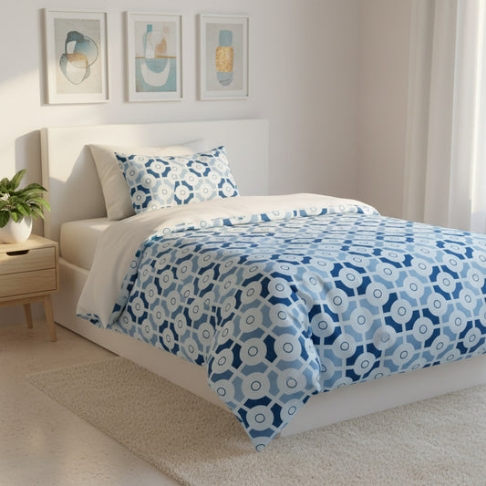 Blue Geometric Print Single Bedsheet