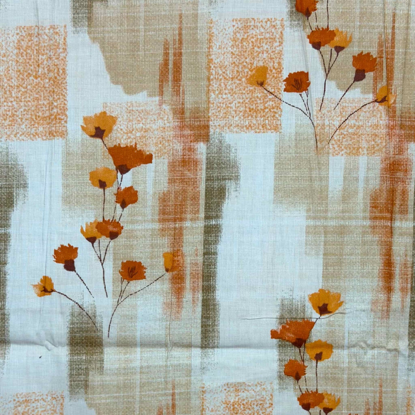 Orange Floral Print 210TC White King Size Bedsheet