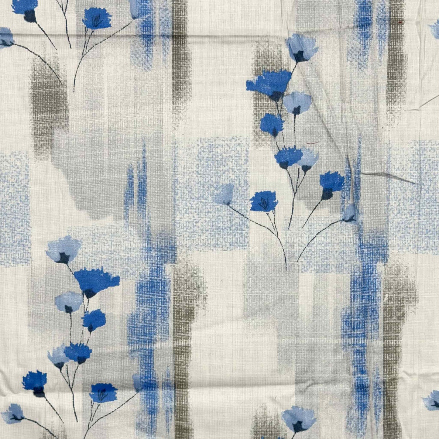 Blue Floral Print 210TC White King Size Bedsheet