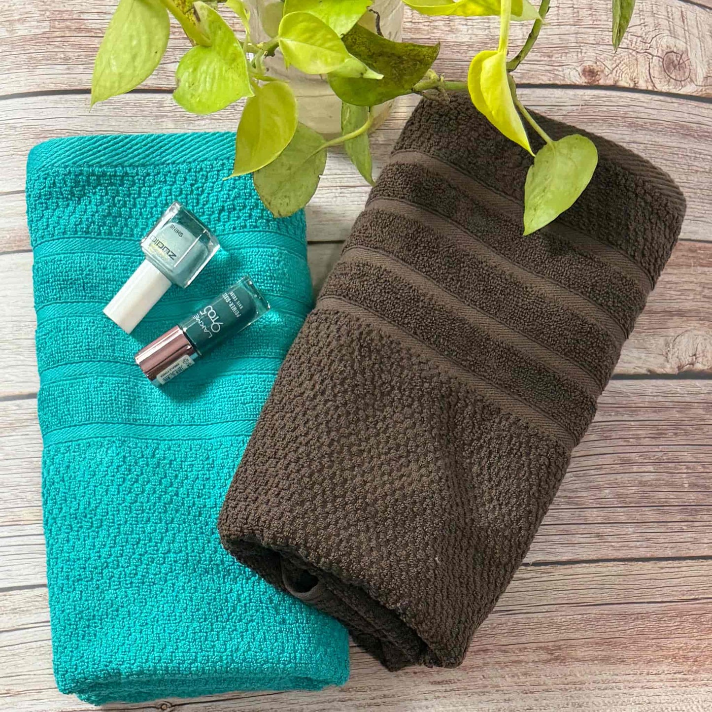 Cyan And  Coffee Brown Grey  Salon Towel Combo
