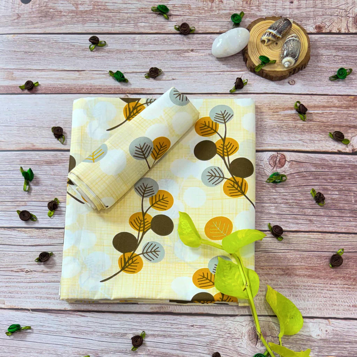 Leaf Print Beige Single Bedsheet