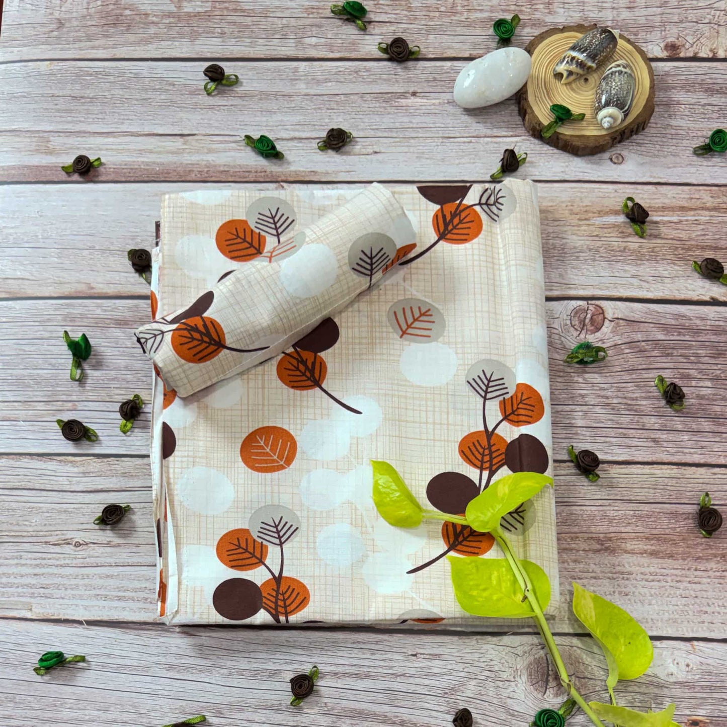 Leaf Print Peach Single Bedsheet