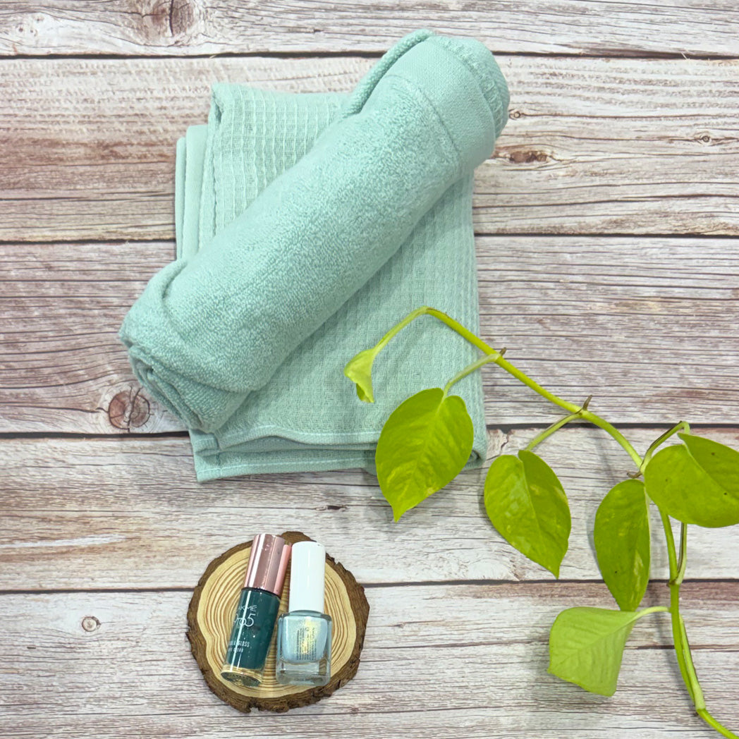 Cyan Waffle-Terry Hand Towel Pack Of Two