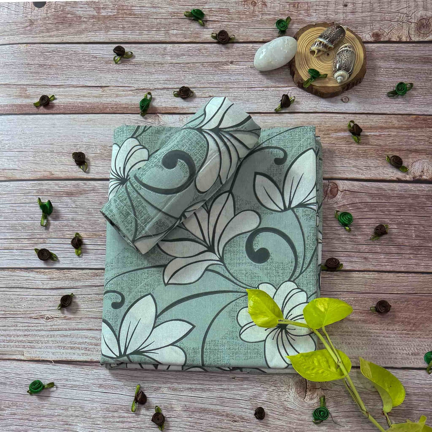 Floral Print On Green Single Bedsheet