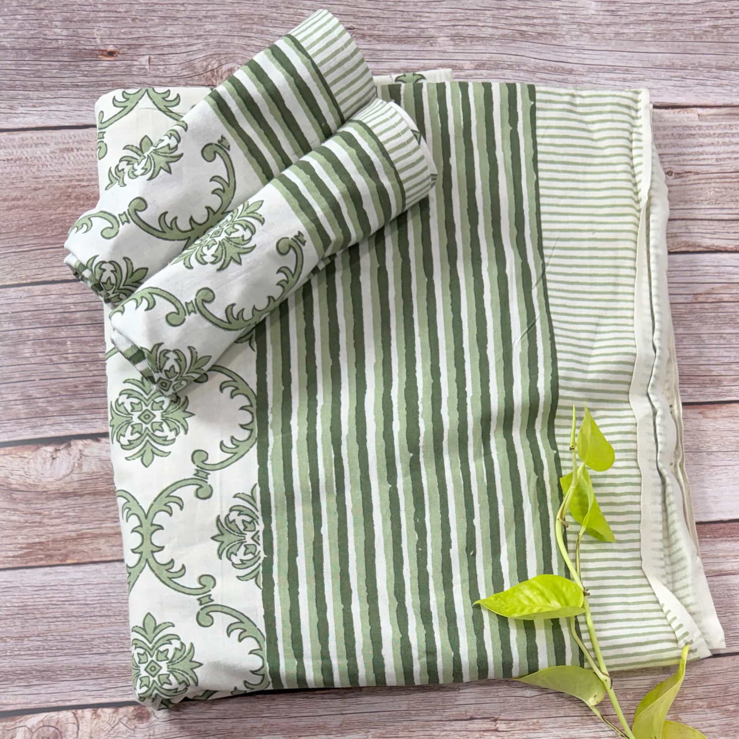 Green Hand Block Print  King Size Bedsheet