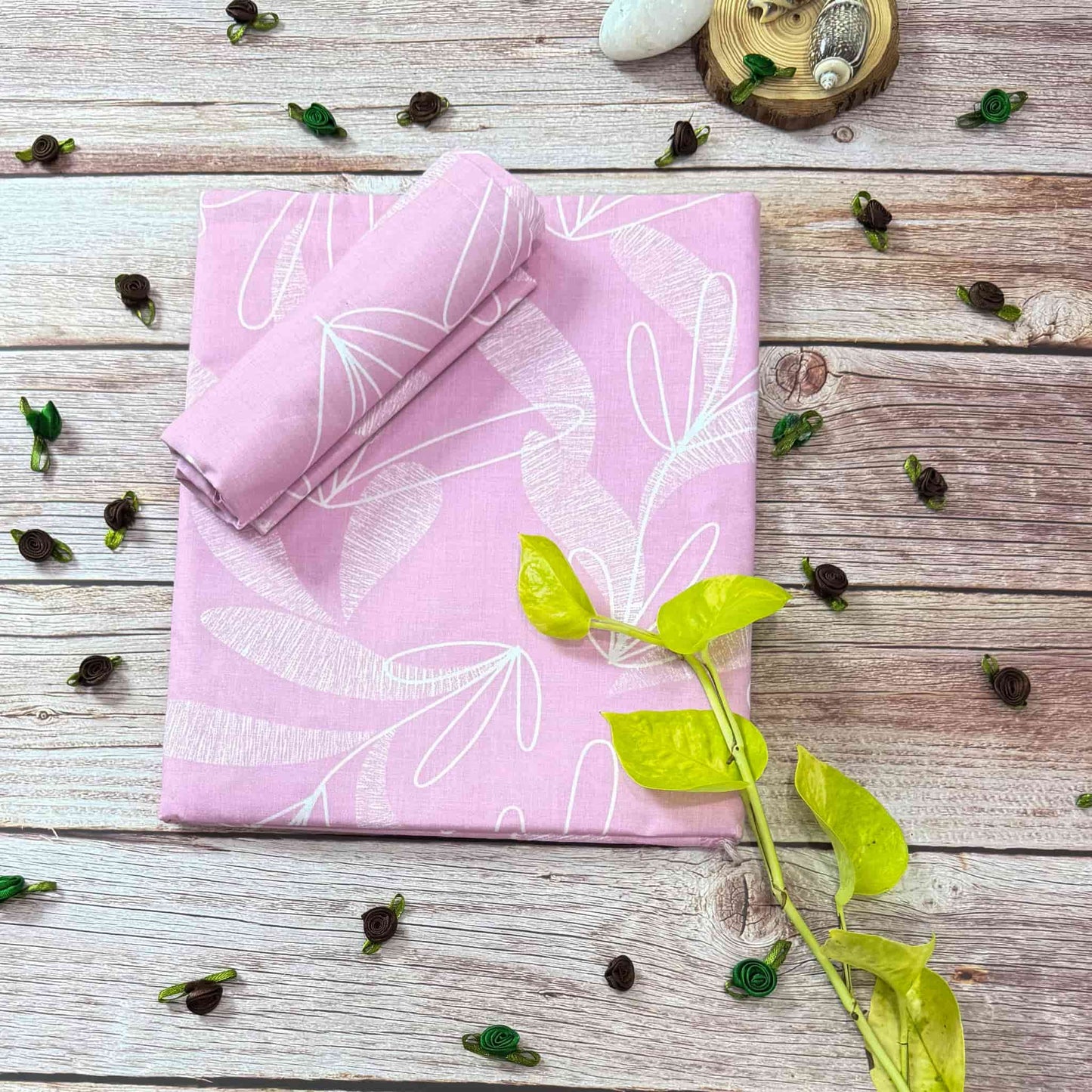 Pink Leaf Print 200TC Single Bedsheet