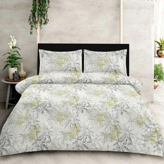 Beige Leaf Print On Grey 180TC King Size Bedsheet