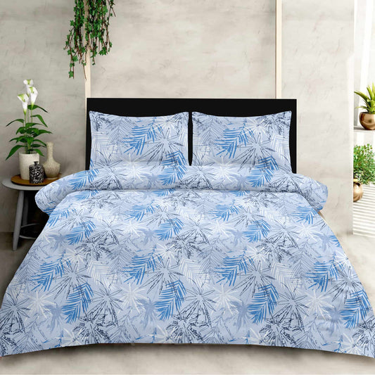 Blue Leaf Print On Grey 180TC King Size Bedsheet