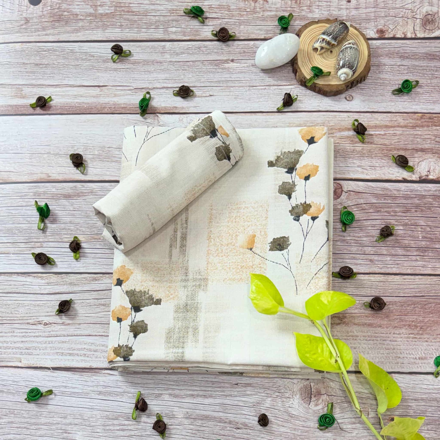 Orange Floral Print On White Single Bedsheet