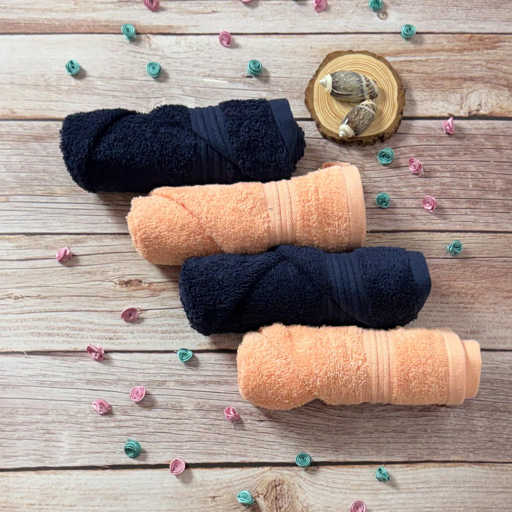 Peach And Navy Blue Hand Towel Combo
