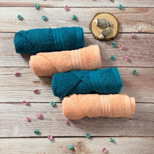 Peach With Petrol Blue Hand Towel Combo