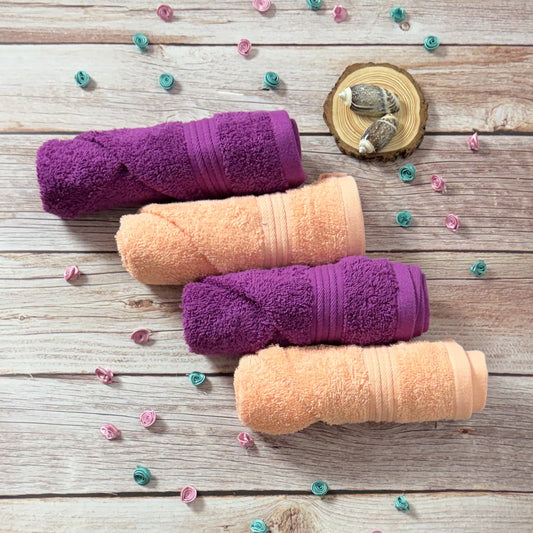 Peach With Purple Hand Towel Combo