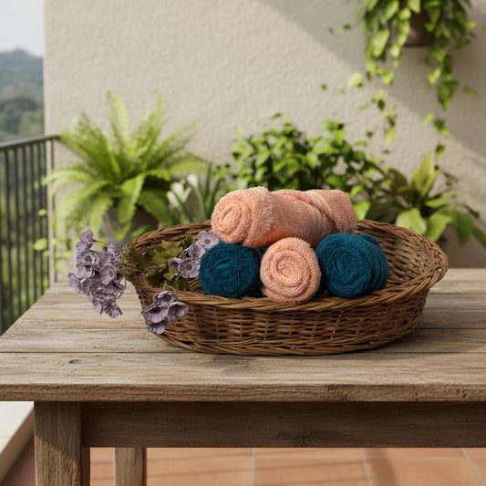 Peach With Petrol Blue Hand Towel Combo