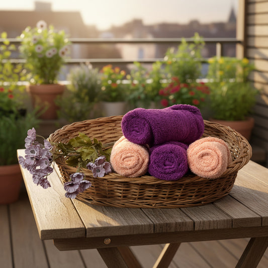 Peach With Purple Hand Towel Combo