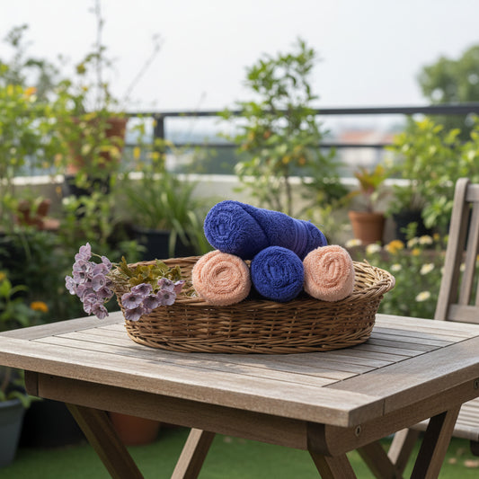 Peach And Royal Blue Hand Towel Combo