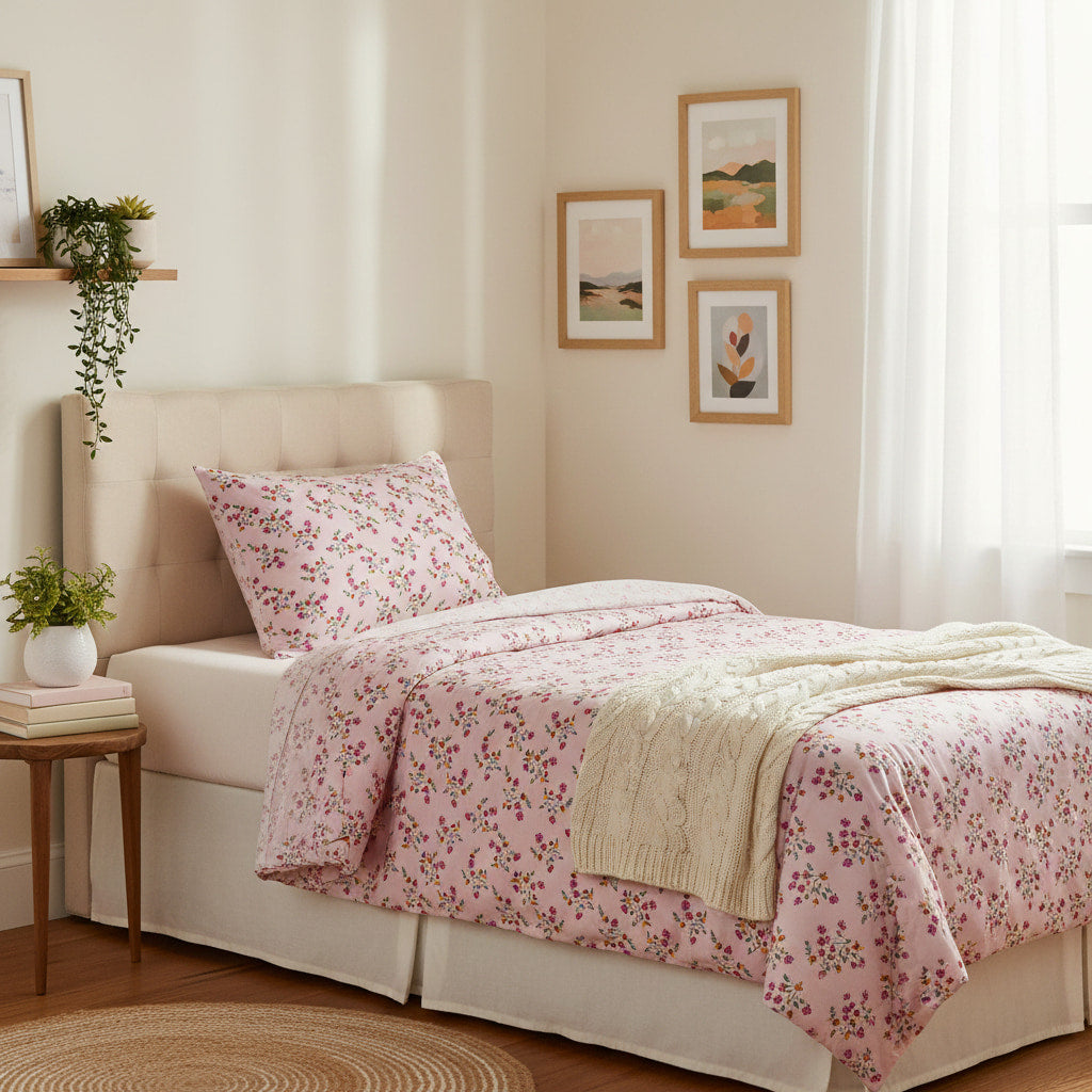 Small Floral Print Pink Single Bedsheet