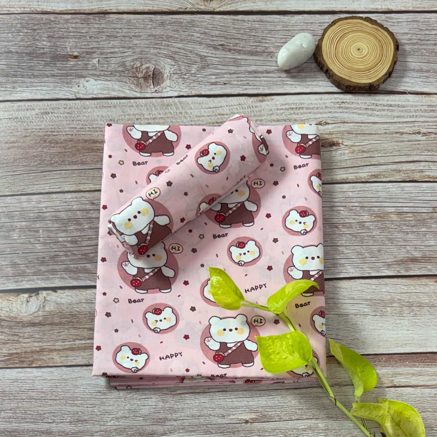 Teddy Bear Print On Pink Single Bedsheet