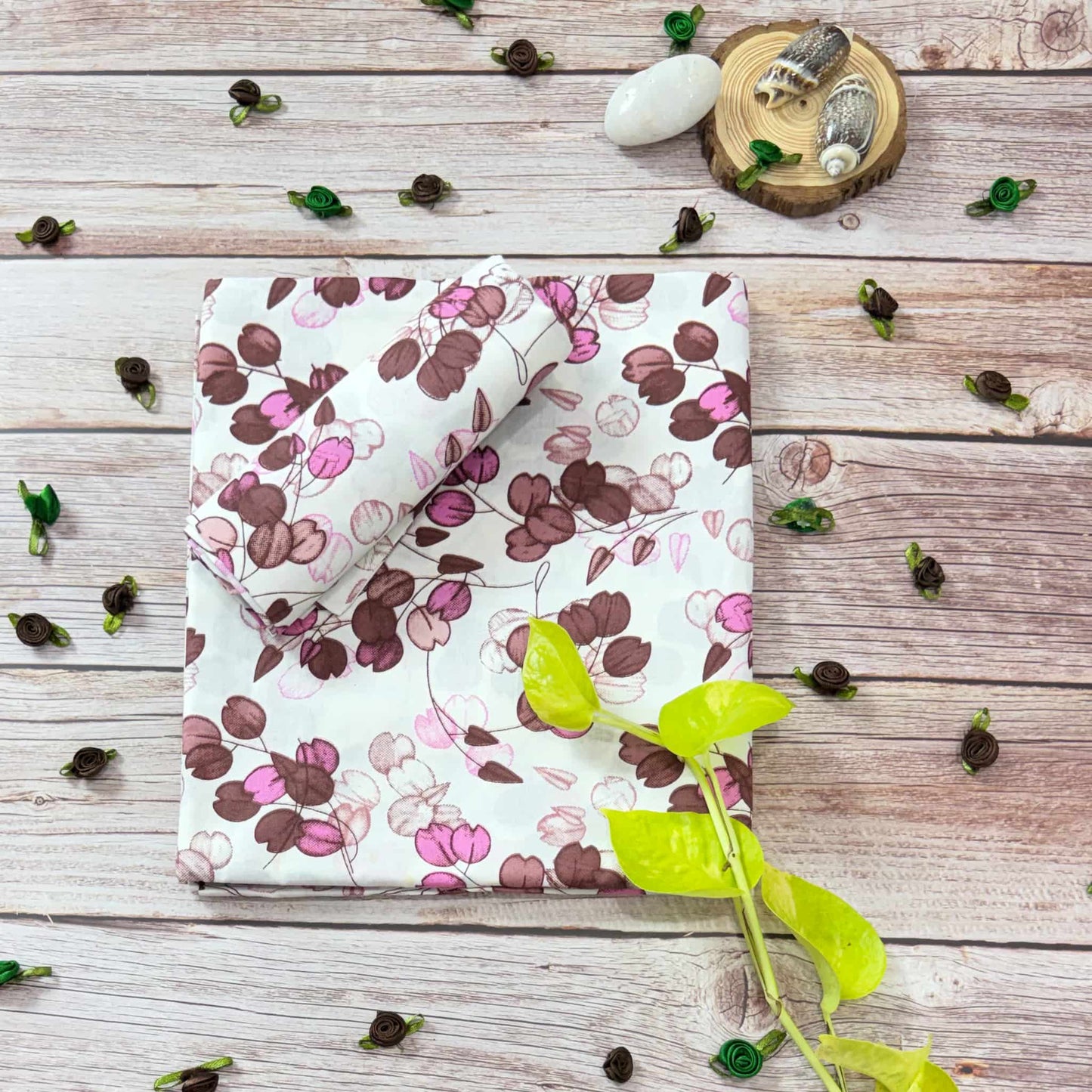 Wine Colour Floral Print Single Bedsheet