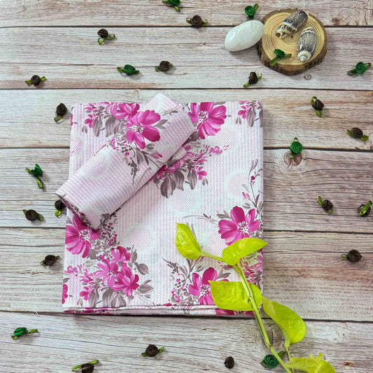 Magenta Floral Print Single Bedsheet