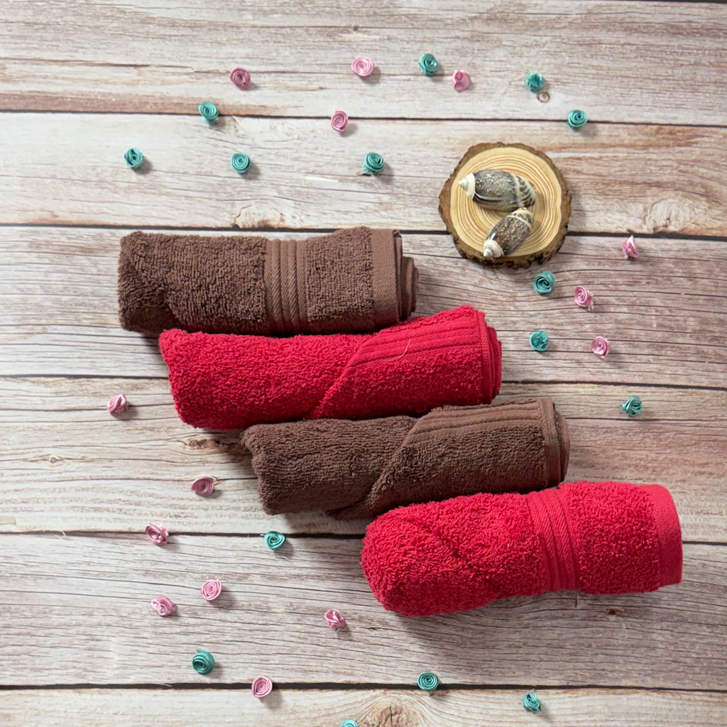 Red With Brown Hand Towel Combo