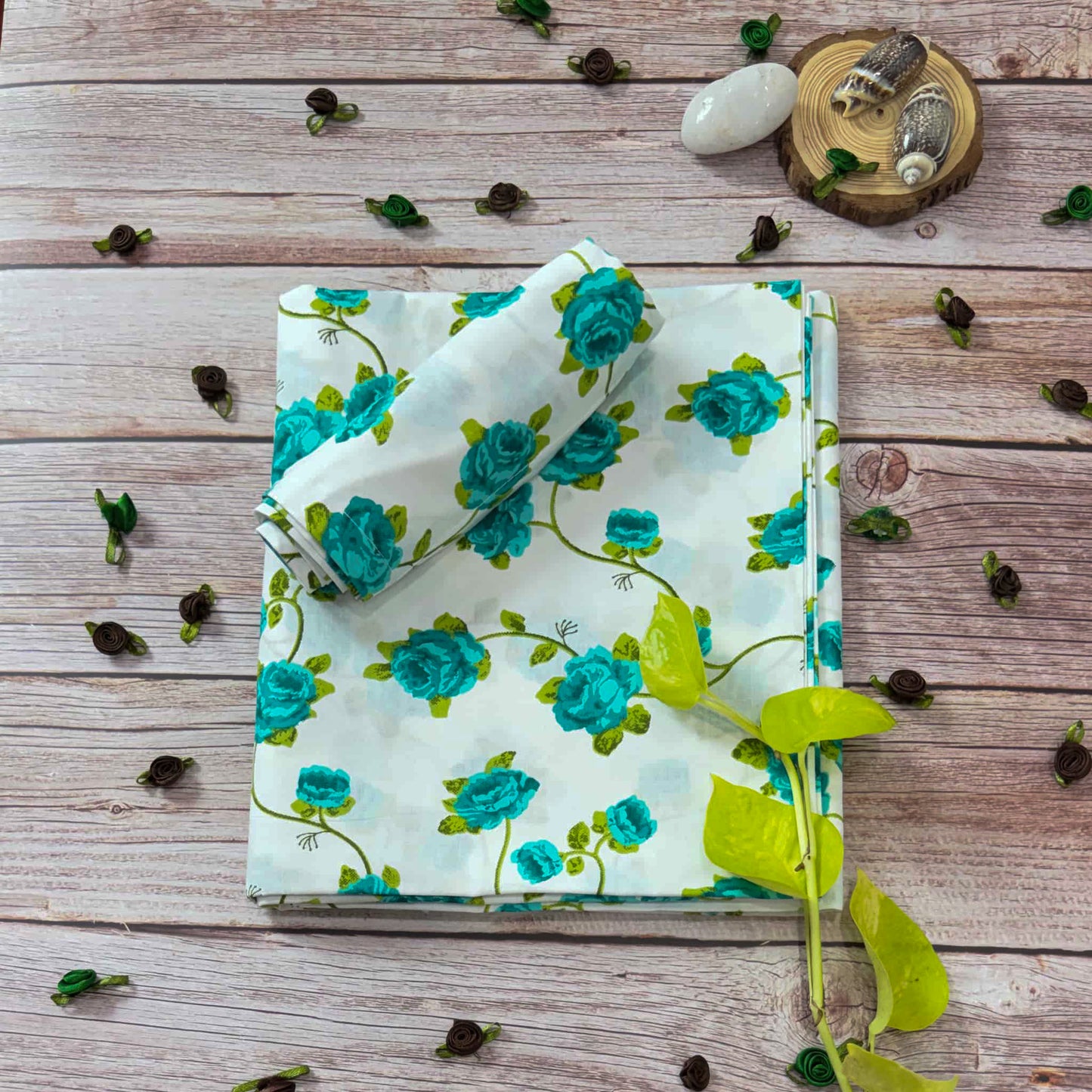 Blue Rose Print Single Bedsheet