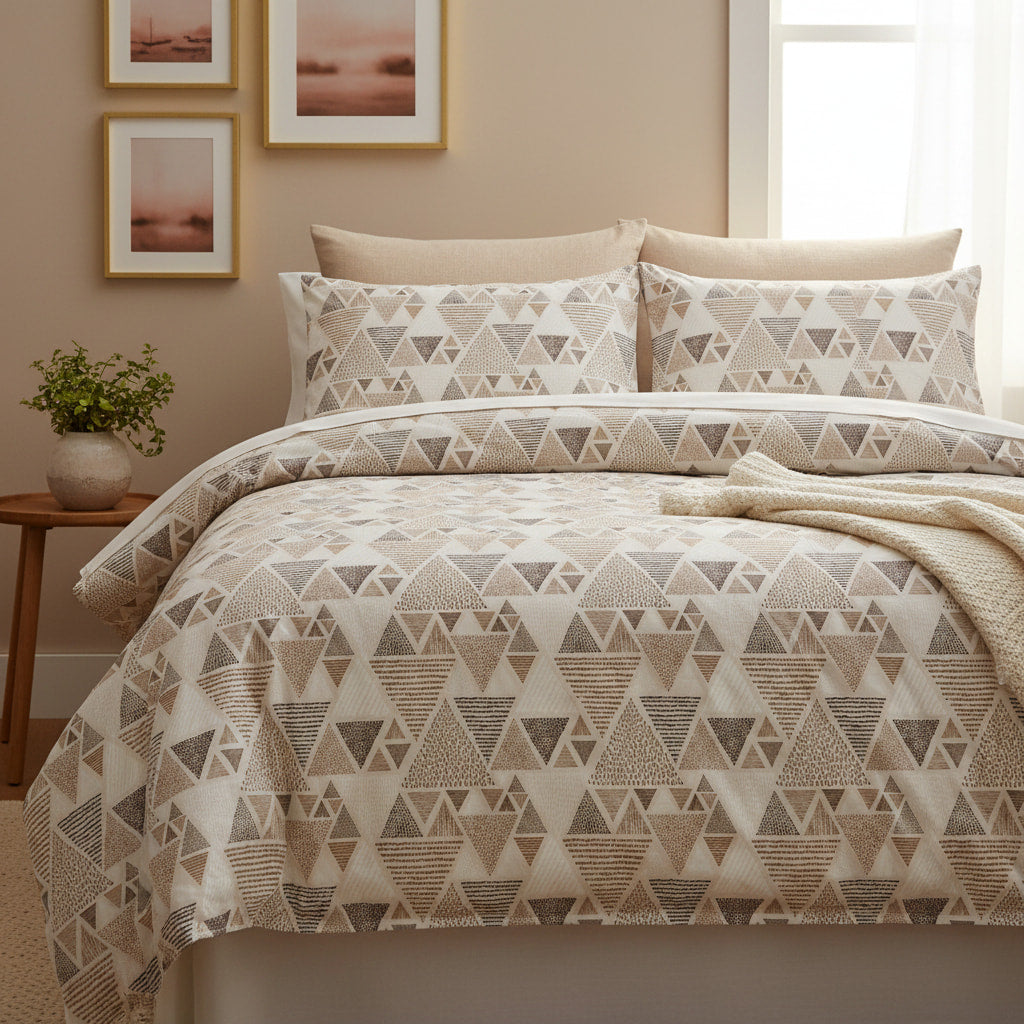 Triangular Geometric Print Satin Weave Queen Size Bedsheet