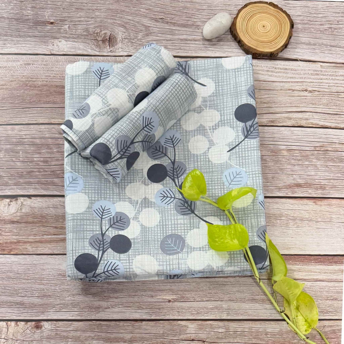 Blue Floral With Geometric Elements Queen Size Bedsheet