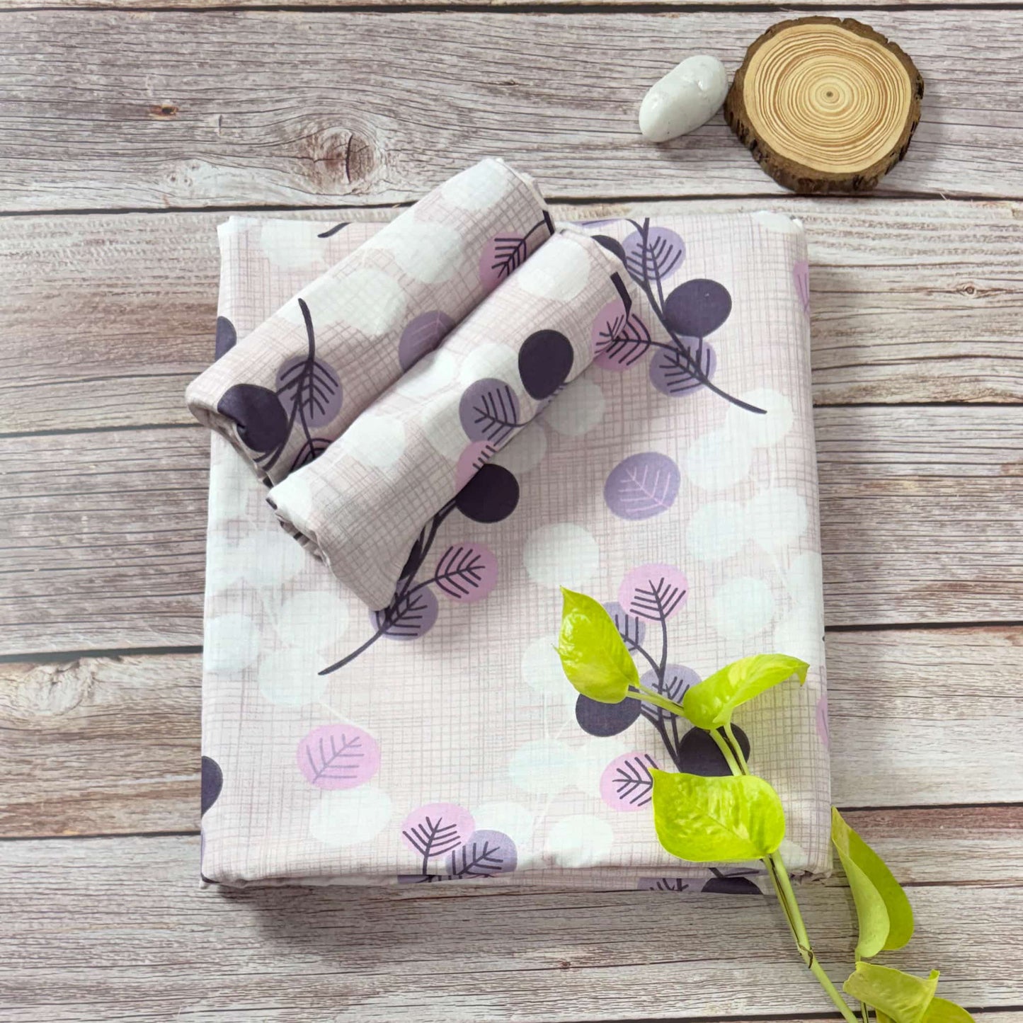 Purple Floral With Geometric Elements Queen Size Bedsheet