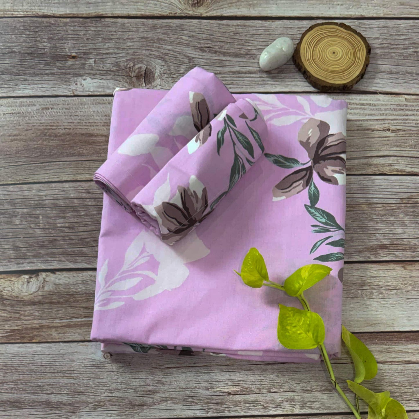 Pink Floral Print Queen Size Bedsheet
