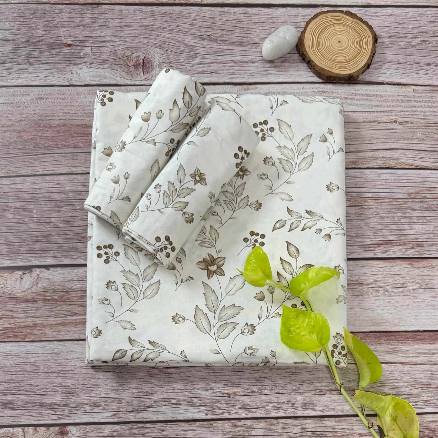 Small Floral Brown Print Queen Size Bedsheet