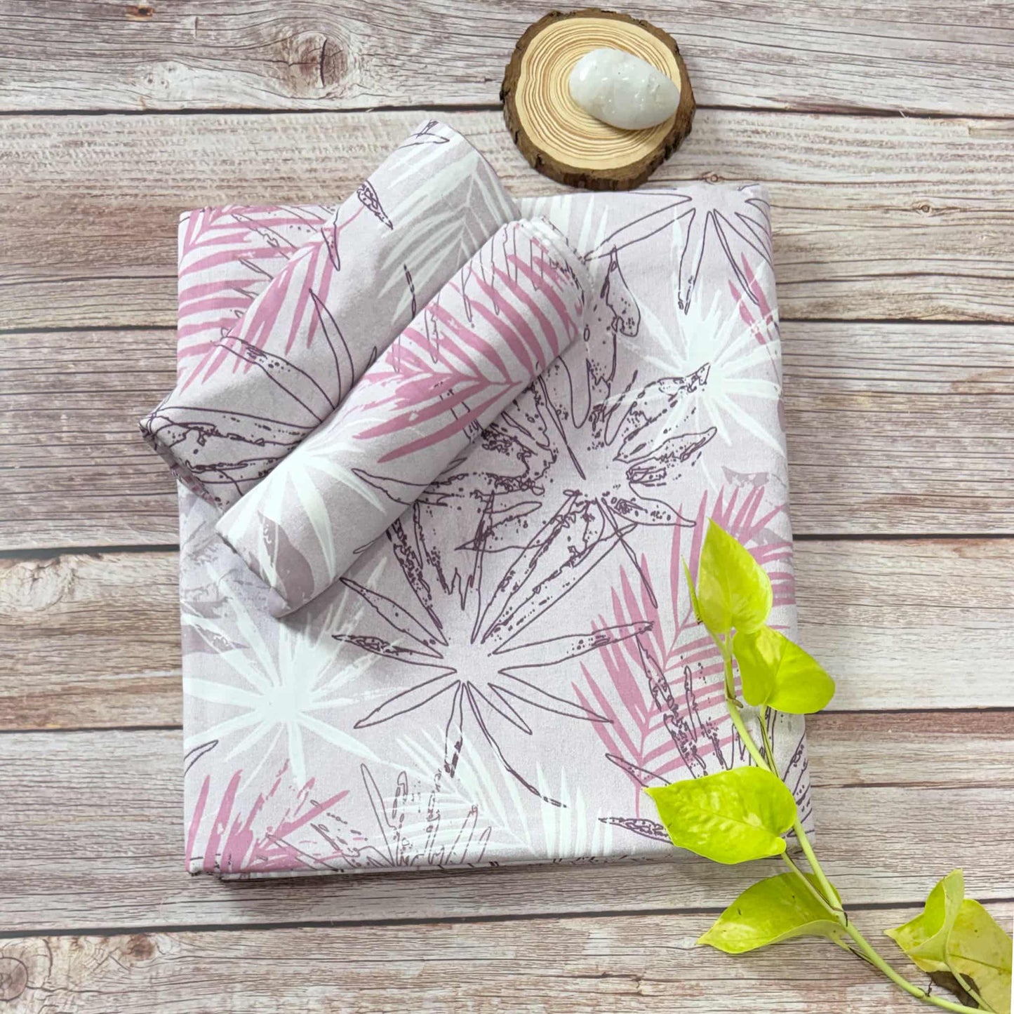 Lavender Leaf Print On Grey 180TC King Size Bedsheet