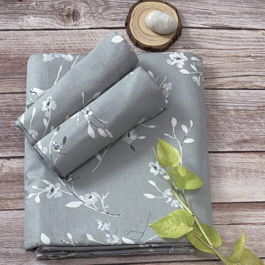 Floral Print 210TC Grey King Size Bedsheet